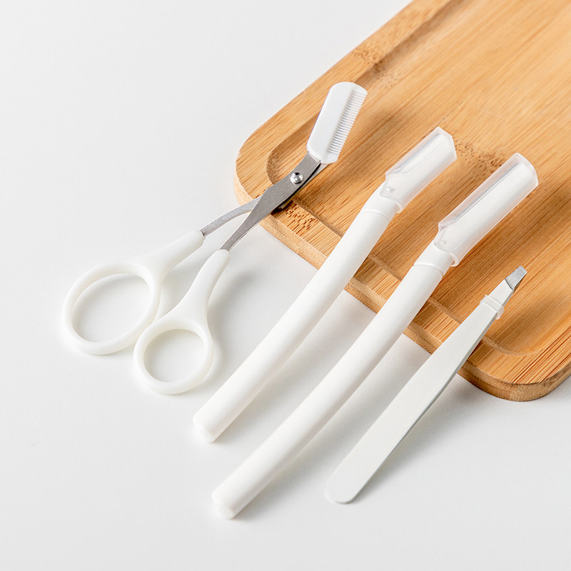 初学者带梳修眉剪夹口微斜眉夹安全耐用专业刮修眉刀美妆四件套