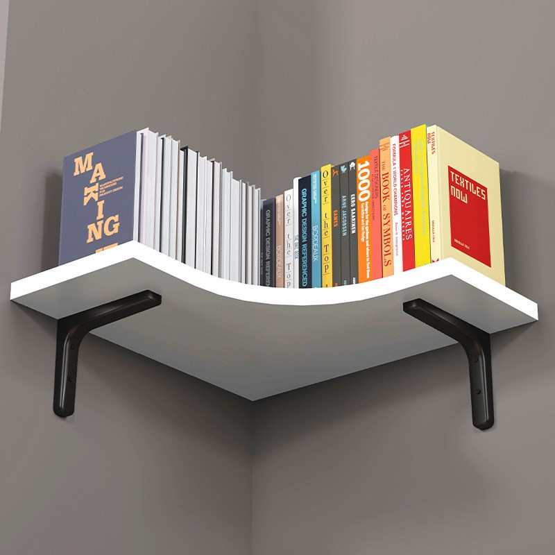 墙上免打孔置物架墙角墙上木板壁挂式转角置物板三角书架展示架子