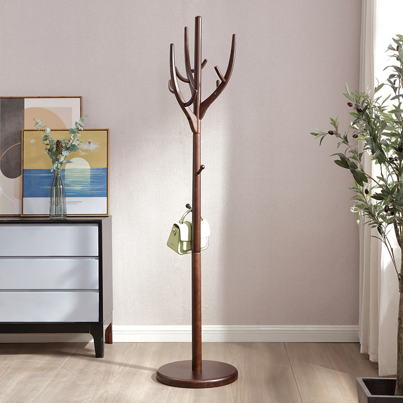 衣帽架新中式衣架落地置物架全实木多功能落地卧室简易客厅挂衣架