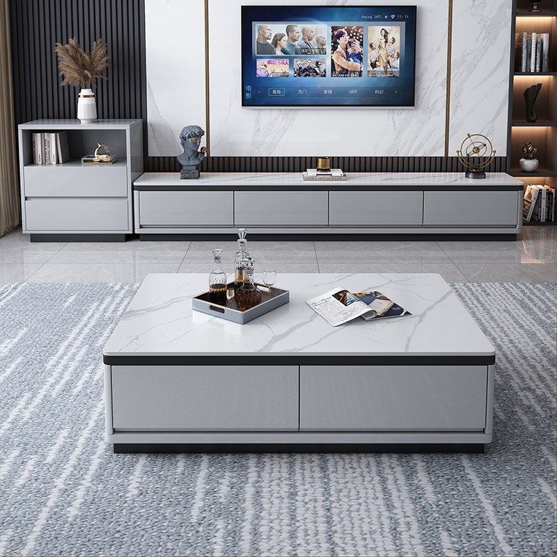 轻奢实木岩板茶几电视柜组合现代简约小户型家用客厅储物型落地柜