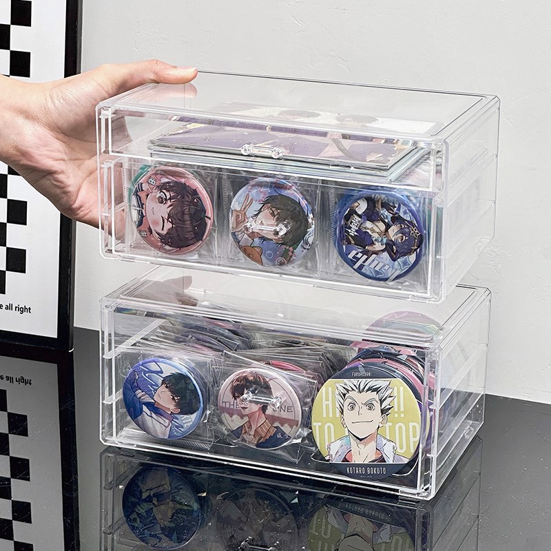 桌面吧唧收纳盒亚克力周边谷子透明展示盒色纸手帐分格立牌整理盒