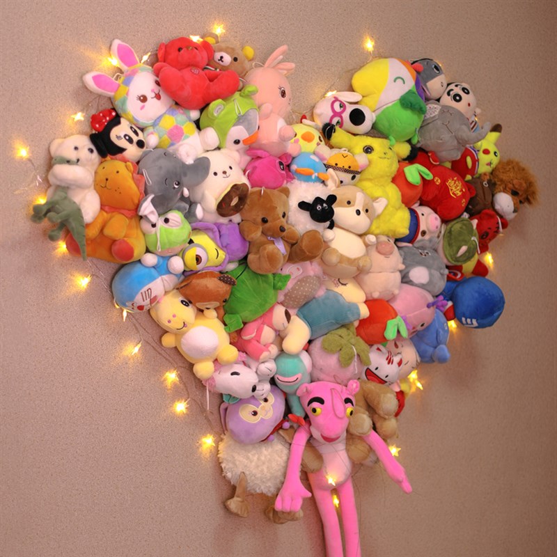 心形娃娃架墙上壁挂固定网格照片墙毛绒玩具公仔收纳神器布偶铁艺