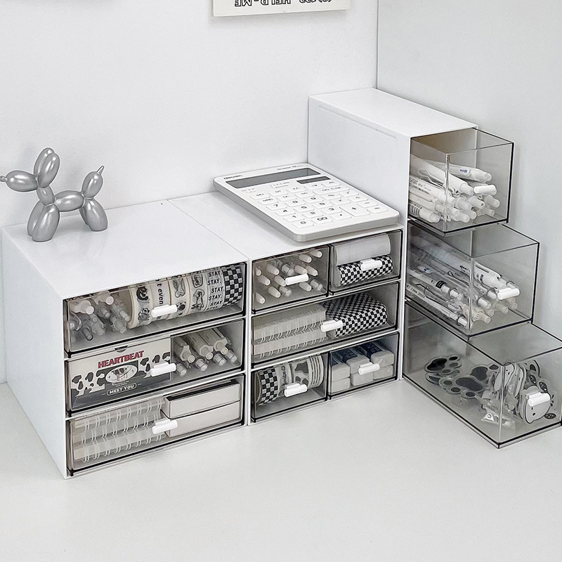 透明压克力笔筒收纳盒书架桌面手工diy材料大容量抽屉式多层防尘