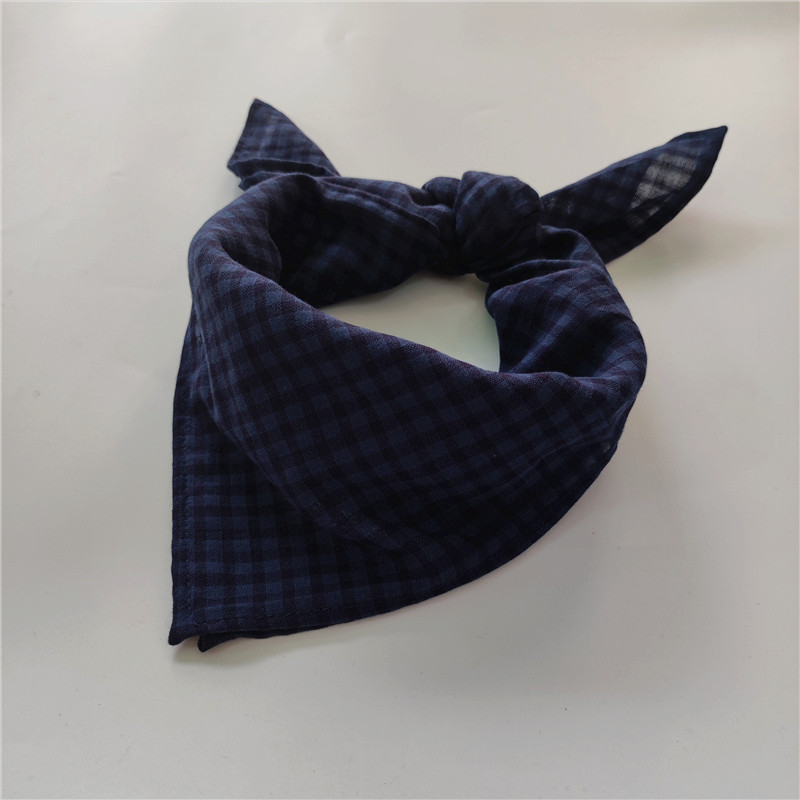 亚麻棉格纹方巾蓝色清新纯棉麻头巾复古方巾男士小围巾格子丝巾女