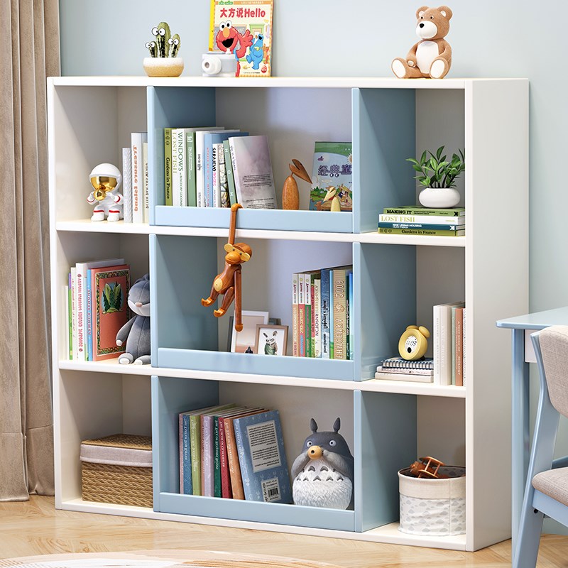 儿童书架落地靠墙家用格子书柜现代简约客厅学生房间全实木置物架