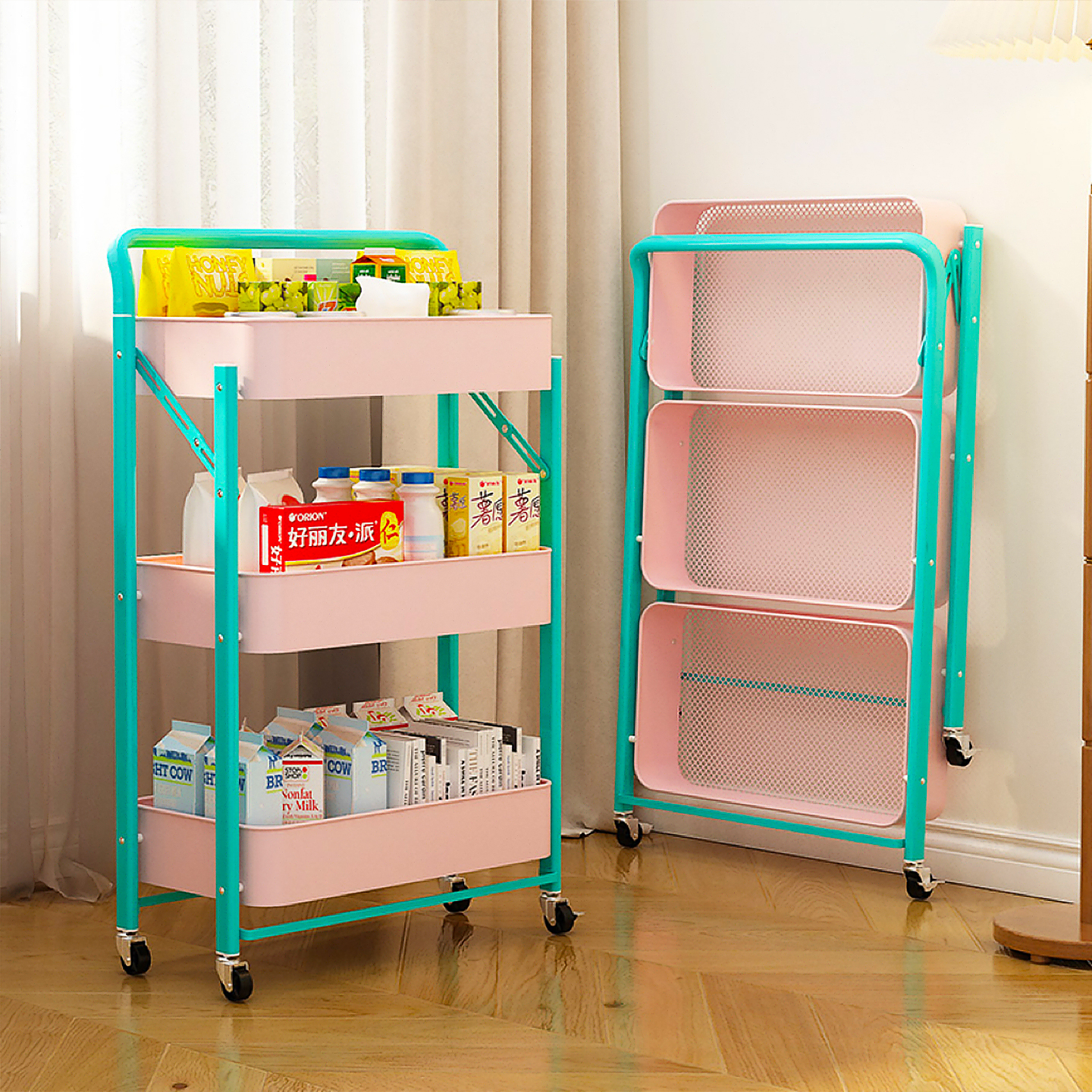 多巴胺可折叠小推车零食置物架