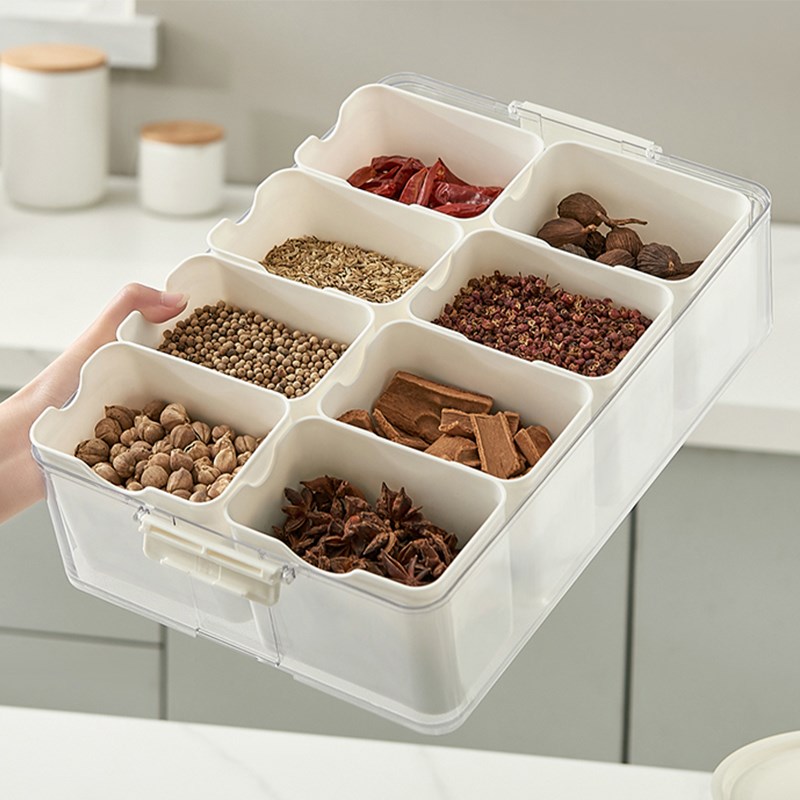香料收纳盒厨房家用大料桂皮干辣椒八角调料盒分格密封佐料分装盒