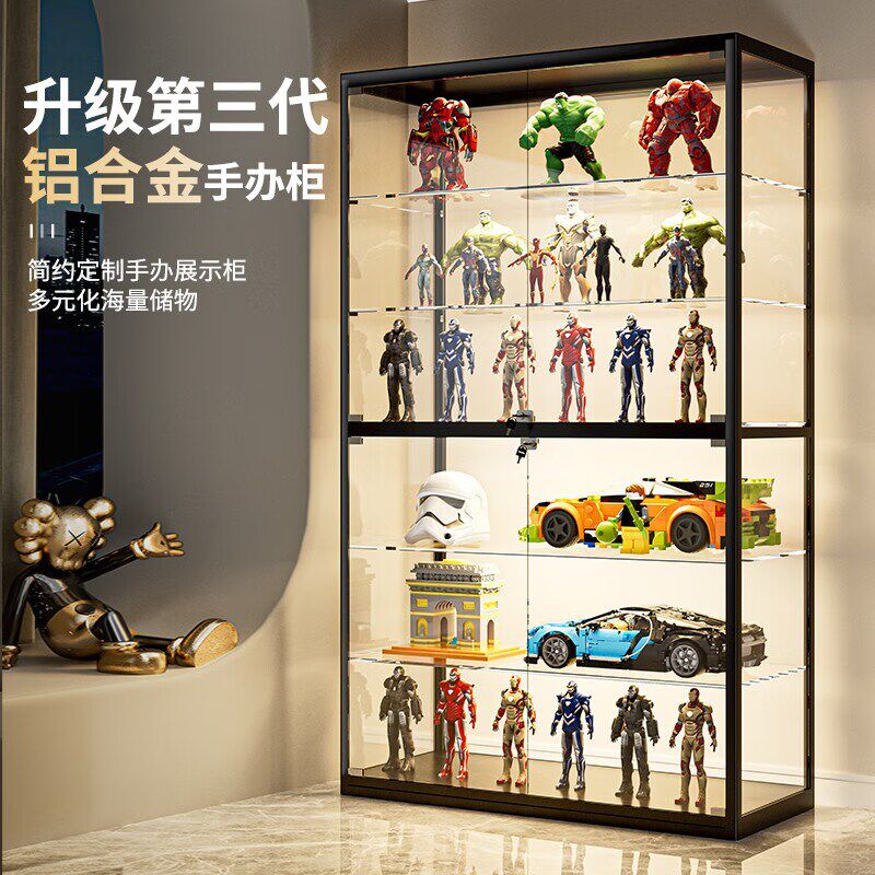 乐高手办玻璃柜子产品展示柜陈列架玩具模型样品带灯红酒储物柜