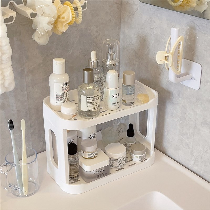 浴室收纳盒卫生间台面镂空置物架护肤化妆品洗漱沥水架子多层柜子