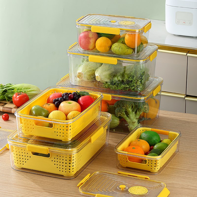 家用保鲜盒厨房装蔬菜水果鸡蛋冷藏大容量透明带盖带沥水篮储存盒