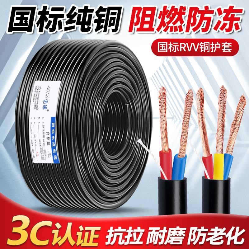 正品国标纯铜芯2 3芯电线家用软线2.5 4 6平方电缆线户外RVV护套