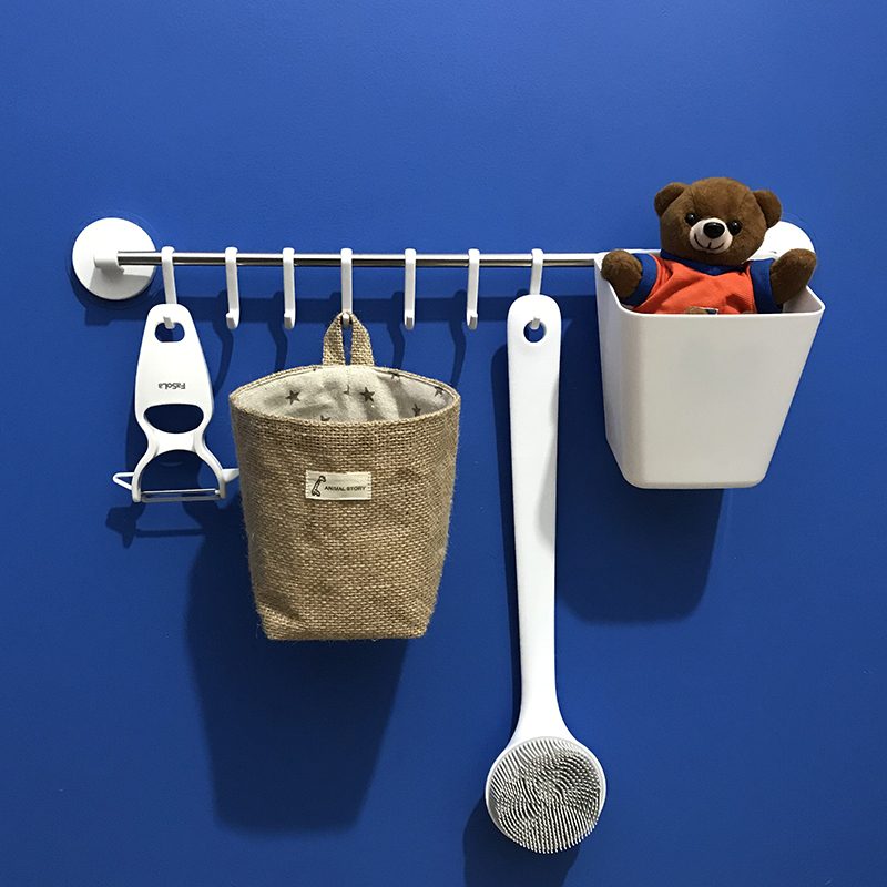 出口日本多功能厨房5连钩门后免打孔粘贴钩子浴室墙面毛巾7连挂钩