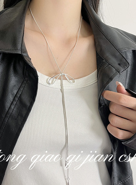 简约蝴蝶结流苏项链轻奢小众设计