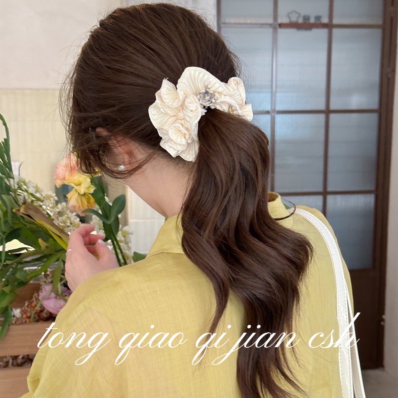 复古温柔褶皱木耳边闪钻大肠发圈