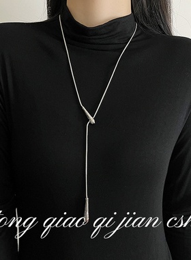 简约长款抽拉蛇骨链水滴吊坠仙女