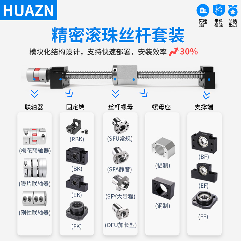 精密滚珠丝杆高负载副丝杆螺母套装SFU1605直线线滑台模组往覆丝