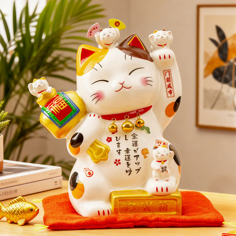 喵侍开运宝盒招财猫摆件大小号店铺收银台前台家居客厅发财猫礼物