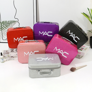 时尚字母亮粉化妆包大容量手提硬包mac旅行收纳化妆箱带镜子定制