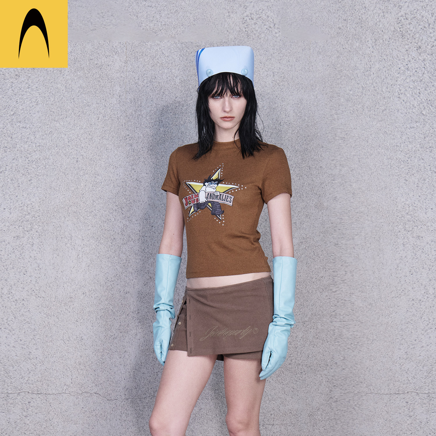 Anomalies Department印花烫钻半高领短袖T恤上衣女新品26秋
