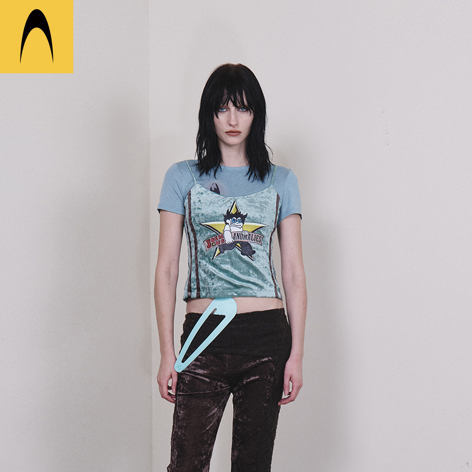 Anomalies Department绒感网纱印花吊带背心短上衣女装新品26秋