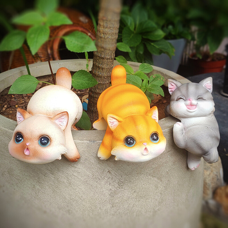 憨趣可爱小猫鱼缸挂饰花盆装饰悬挂办公桌显示器挂件创意造景摆件