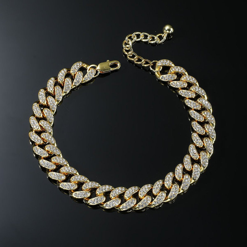 欧美嘻哈炫酷满钻古巴链脚链 跨境个性潮男机车HIPHOP朋克风脚饰