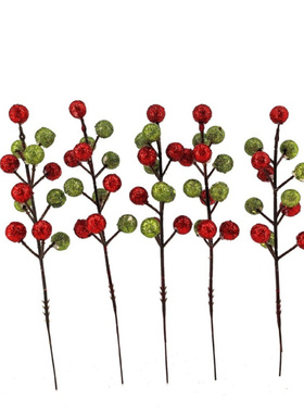 跨境新款单支12球红绿色22cm泡沫圣诞球家居节日圣诞树金粉浆果