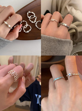 素圈熔岩笑脸珍珠戒指女ins风