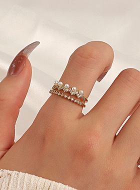 欧美ins风波纹珍珠戒指时尚轻