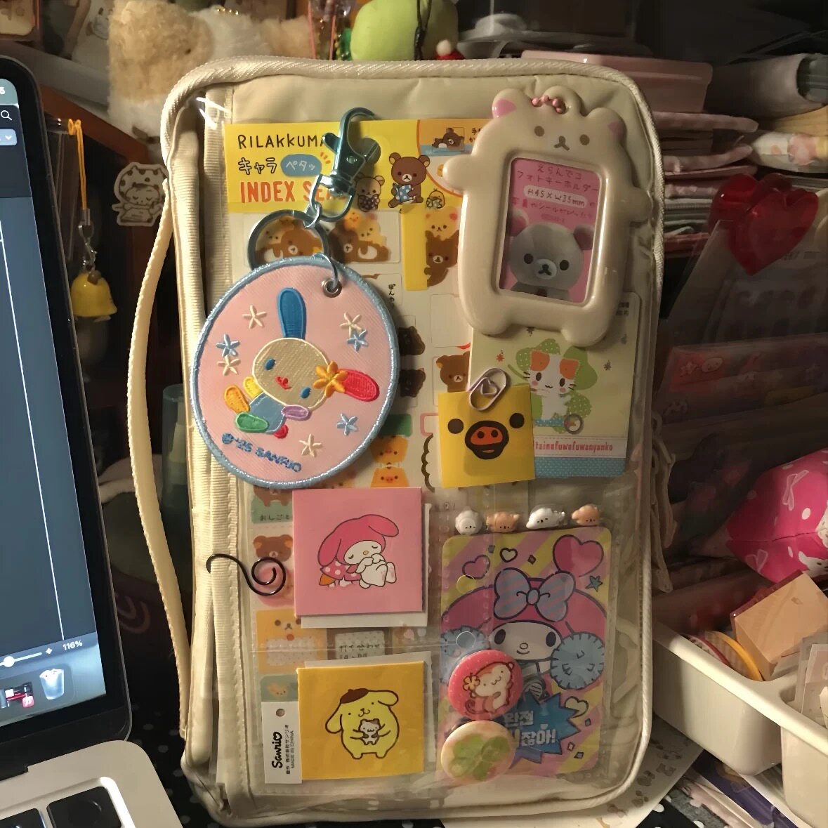 小红书同款米色手提式痛包笔袋大容量多功能活页夹手账素材收纳包