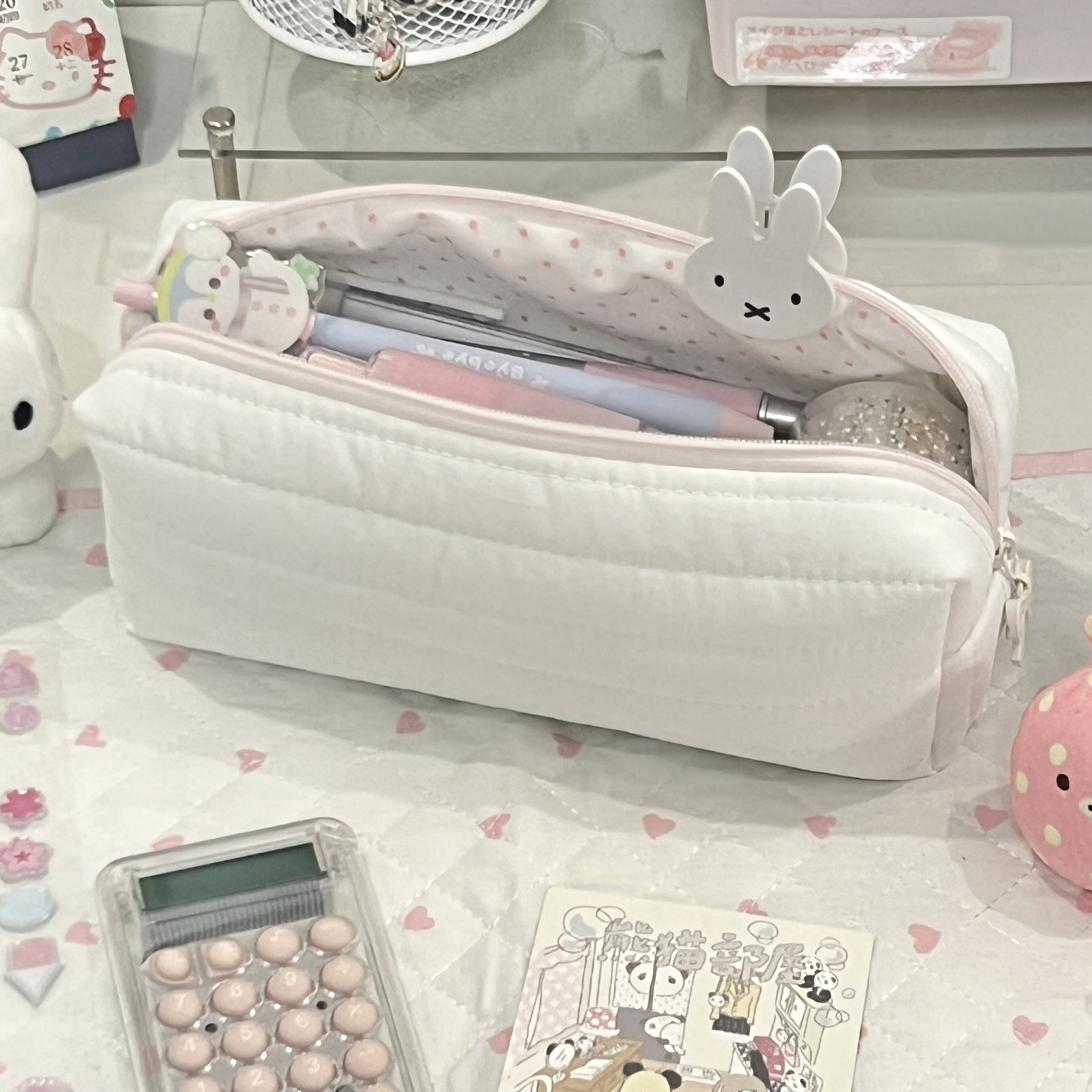 小红书同款奶油白双色笔袋女生ins风高颜值大容量纯色铅笔文具袋