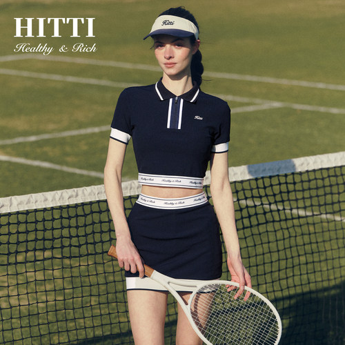 Hitti修身黑色网球短袖套装裙女