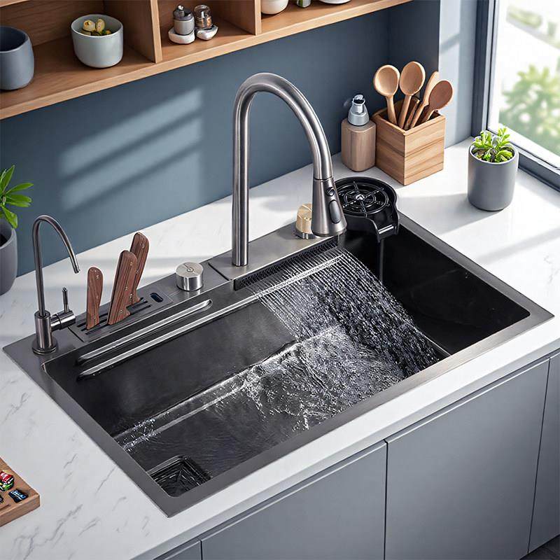 余姚左侧下排水水槽带刀架洗菜盆大单槽厨房304不锈钢洗碗池,家装主材,水槽套餐,淘宝优惠券,粉丝福利购,淘宝优惠卷