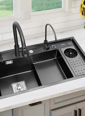 黑色304不锈钢洗菜盆厨房阶梯式高压洗杯器水槽大单水槽台下盆水