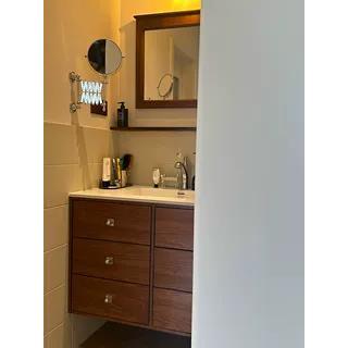 可选陶瓷一体盆中古风红橡木实木烤漆岩板无缝盆浴室柜古里卫浴