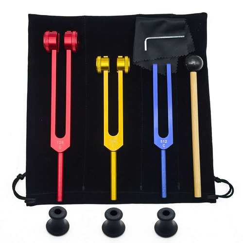 厂家直供128C256C512C铝合金音叉套装音叉红金蓝3色3支音叉带底座