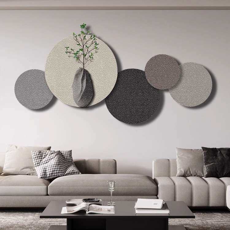 现代简约圆形砂岩客厅挂画餐厅卧室床头壁画高级灰创意无框装饰画