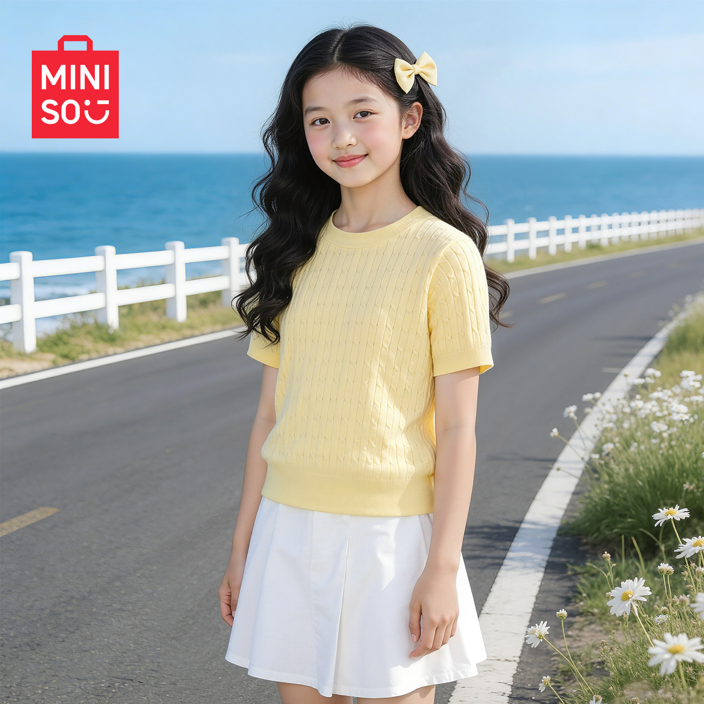 名创优品女童短袖t恤2026新款时髦女孩夏款针织衫薄上衣儿童半袖