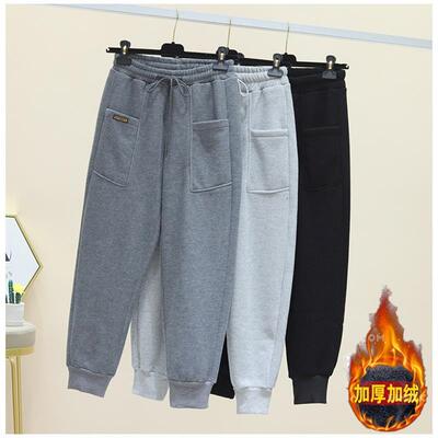 555运动裤女宽松束脚休闲卫裤秋冬季加绒加厚外穿显瘦百搭裤子ins