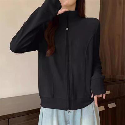 立领长袖休闲卫衣女2025秋季新款韩版小个子开衫显瘦减龄短款上衣