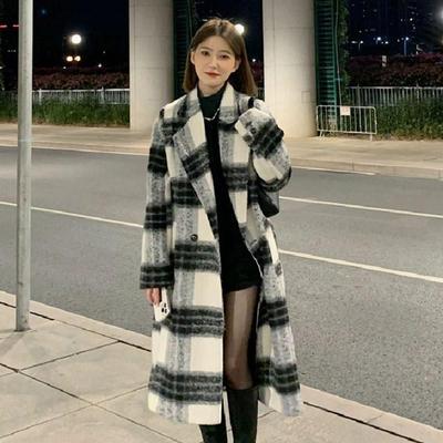 2025秋冬新款韩系气质格子毛呢外套中长款高级感呢子大衣女小个子
