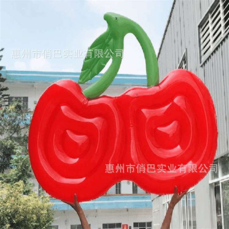 厂家直销PVC充气樱桃浮排 吹气车厘子浮床成人水上水果造型大水垫