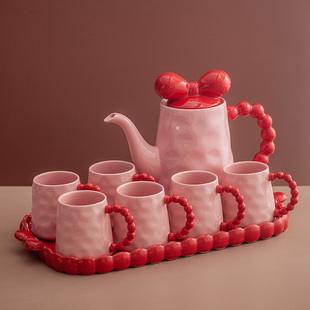 红色备婚杯子套装 家用待客陶瓷泡C茶壶茶杯乔迁新婚礼物水杯水具