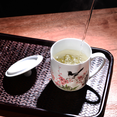 醴陵陶瓷办公室茶杯带盖玉泥水杯泡茶会议杯子陶瓷礼品W订制logo