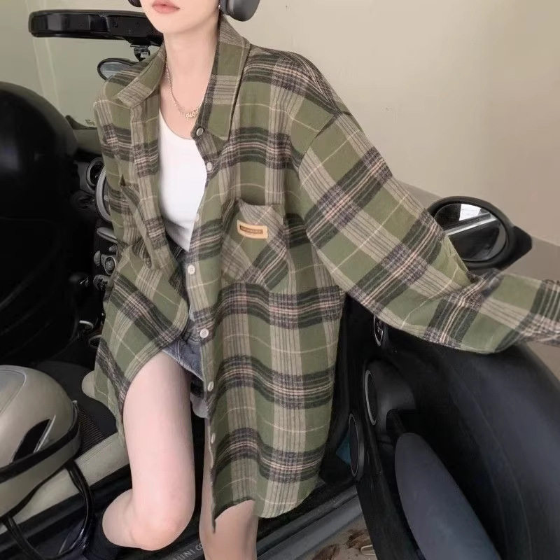 新款原色织春秋季格子衬衫女外穿衬衫