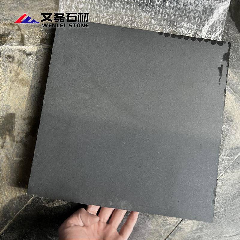 石材黑色磨砂哑光青石板机切面石板天然板岩地铺石台阶石盖板