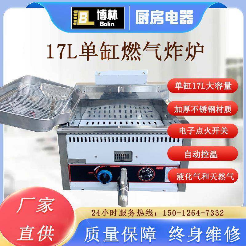 商用煤气单缸油炸锅17L燃气控温炸炉炸薯条油条机摆摊炸串油炸机