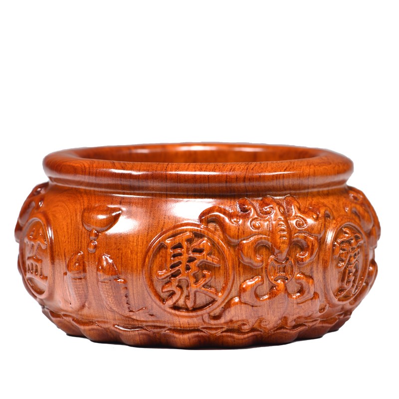 花梨木雕聚宝g盆摆件家居客厅可放东西红木家用装饰店铺开业送礼