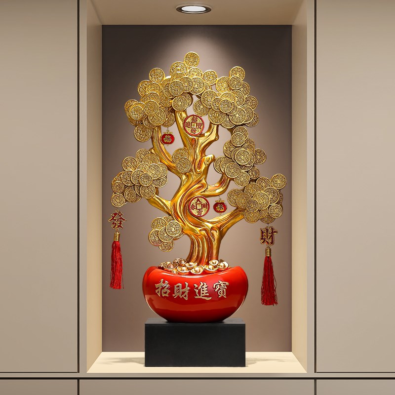 入户玄关招财发财树落地摆件乔迁入宅礼物O客厅高级感开业装饰
