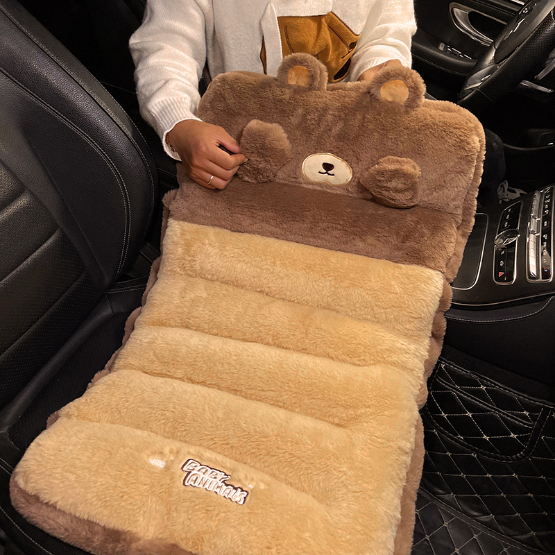 汽车坐垫单片冬季毛绒车用座垫腰靠一体创意卡通增高保暖加热女士